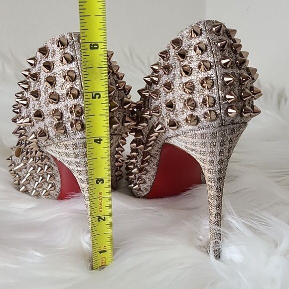 Christian Louboutin Spiked Heels in Silver and Cream - Picture 9 of 16